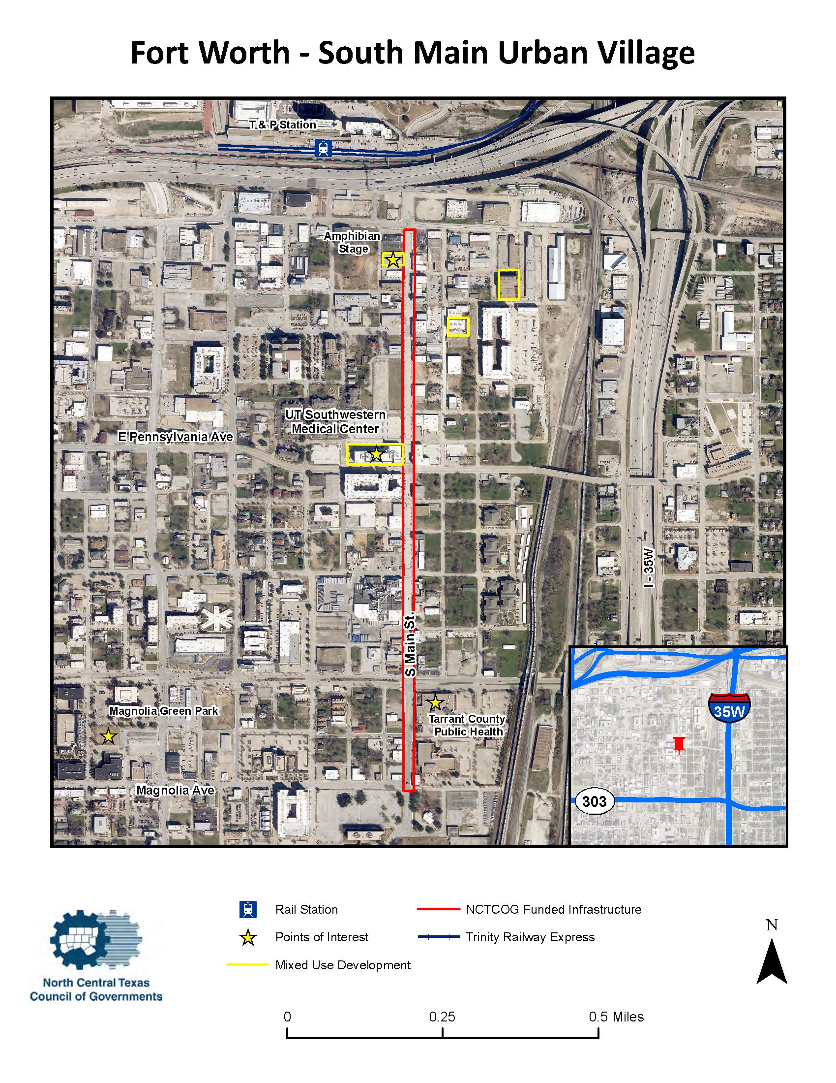 Aerial graphic of Fort Worth's South Main Urban Village