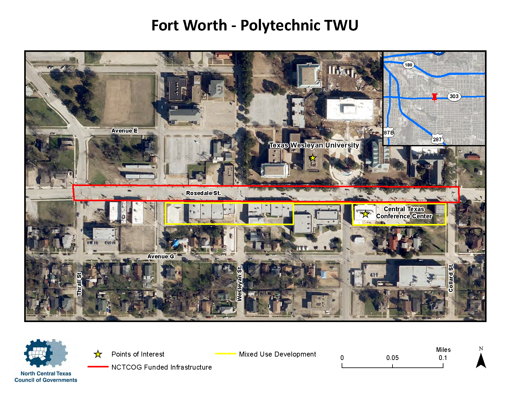 Aerial graphic of Fort Worth's Polytechnic TWU development area