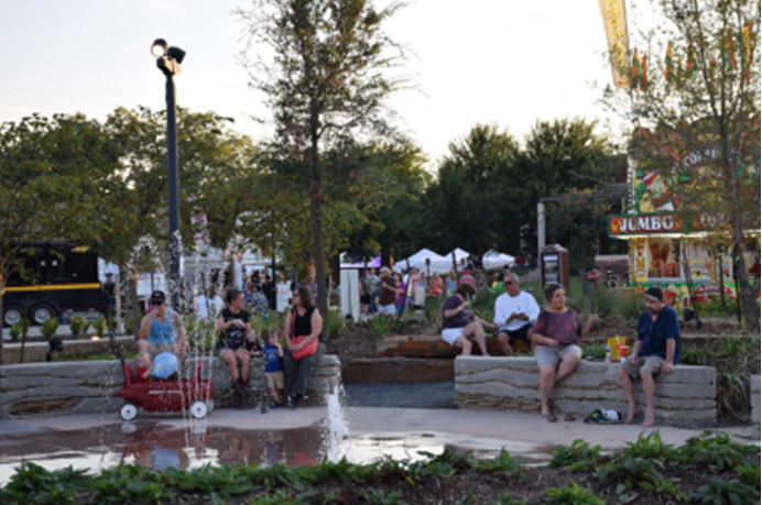 This is a photo of the plaza in downtown Lewisville