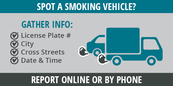 Steps to report a smoking vehicle graphic