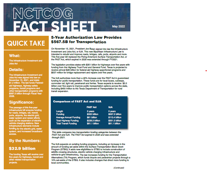 Thumbnail to NCTCOG Fact Sheet