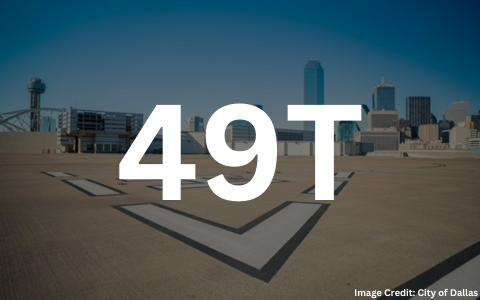 A view of downtown Dallas from the Dallas Vertiport