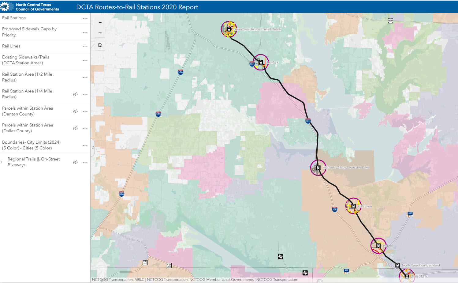 interactive map of DCTA A-train routes to rail