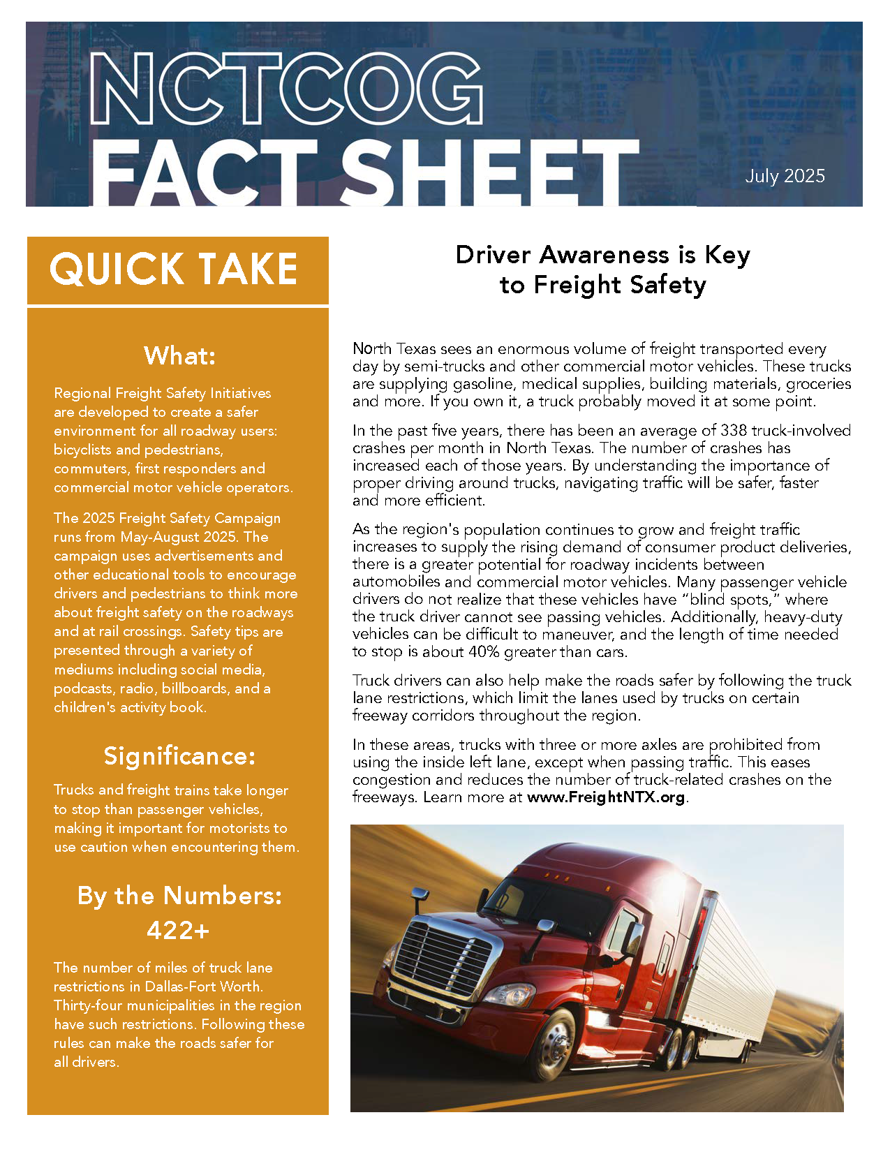 Decorative cover sheet of the freight 2025 fact sheet publication.