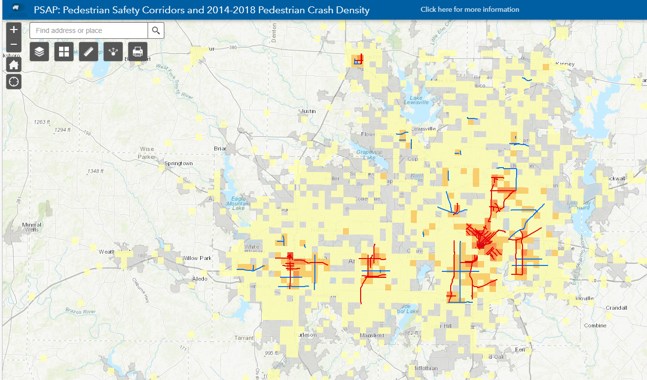 Map of pedestrian crash corridors and density